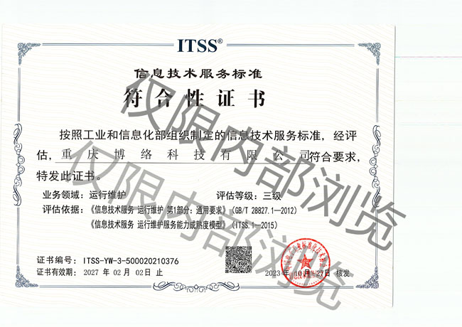 ITSS信息技術(shù)服務標準符合性證書（三級）